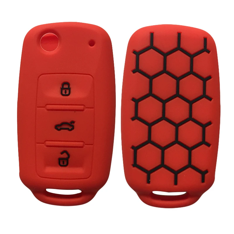 Брелок для ключей Автомобильный ключ крышка для Volkswagen Passat Beetle Polo Bora 3 кнопки дистанционного управления Корпус выкидного ключа для брелка сигнализация силикагель - Название цвета: red