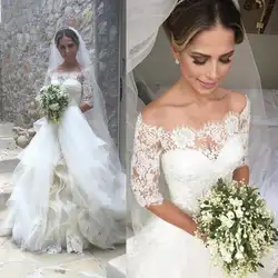 Винтажные кружевные свадебные платья с рукавами 2019 vestido de novia Прозрачные Свадебные платья из органзы с рюшами на заказ платье невесты