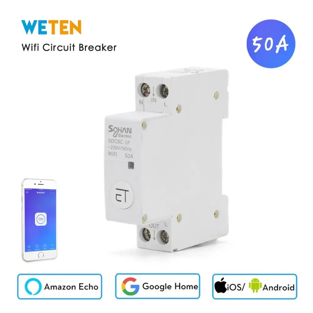 Мини автоматический выключатель Din Rail 1P 50A eWelink дистанционное управление через