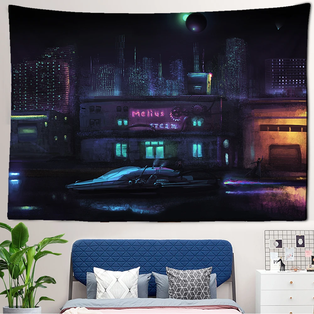 Tokyo Nightlife Tapestry Bedroom Wall Hanging Home Decoration Japanese Tapestry Bohemian Decorative Hippie Print Mattress