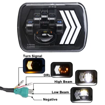 

2PCS 5*7inch LED Headlights With Turn Signal DRL Hi Lo Beam Light For Wrangler