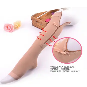 

New Women Stockings Compression Underwear Open Toes With Zipper Varicose Vein Pressure Circulation Knee High Long Sox