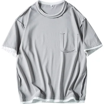 

ZHIJING 100% Cotton Solid T-shirt Men Korean-style Trend Casual O-Neck Summer New Style Loose Short Sleeve MEN T-shirt Tops