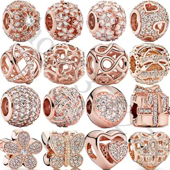 

925 Sterling Silver Bead Rose Shine Heart Darling Daisy Flower Charm Fit Original Women Pandora Bracelet Bangle Gift DIY Jewelry