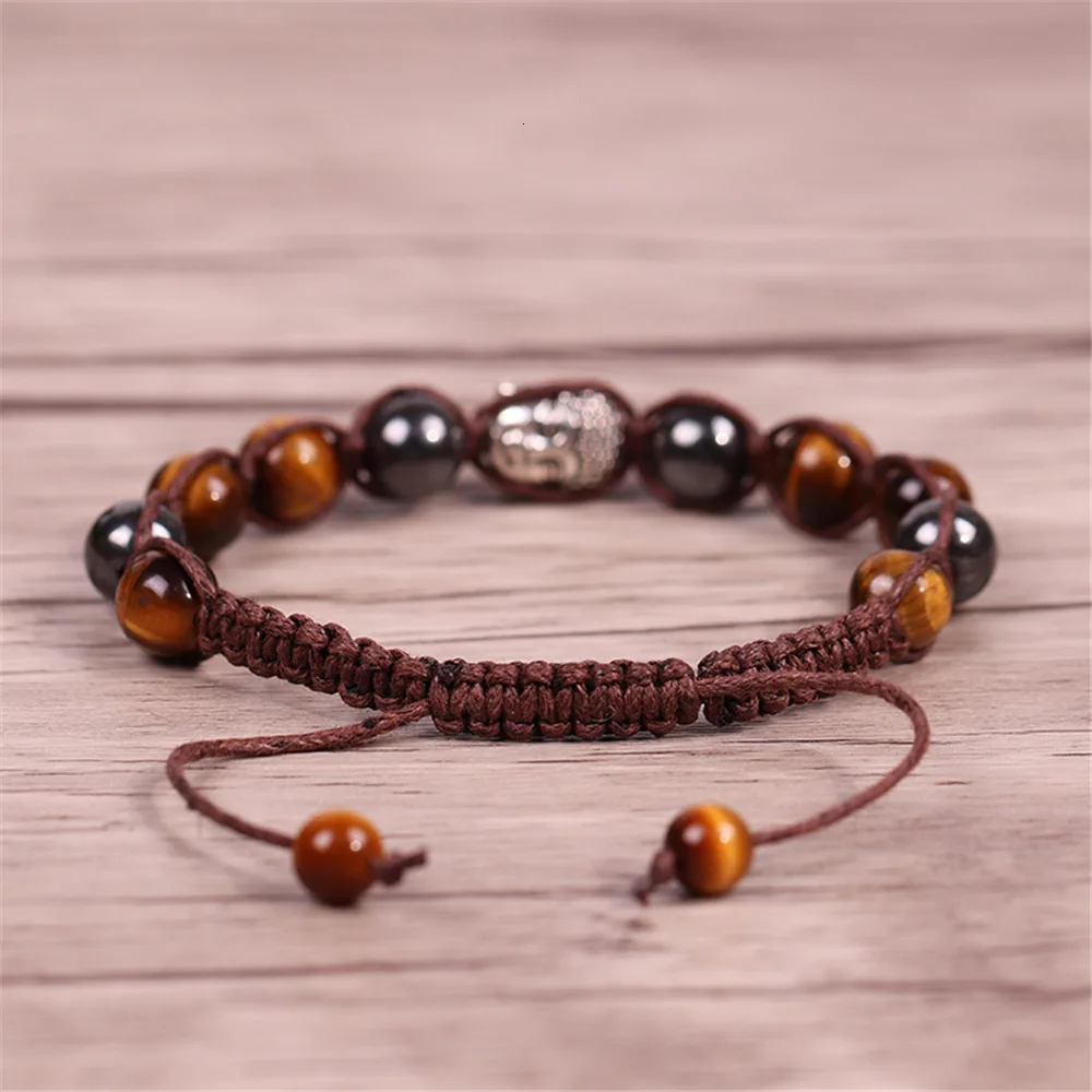 Модный мужской браслет Tiger Eye, бусины, Будда из натурального камня, растягивающиеся браслеты с подвесками для женщин и мужчин, ювелирные изделия, творческие подарки