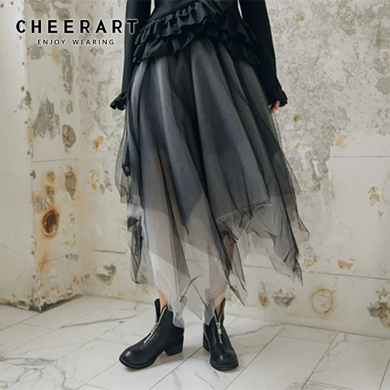 Cheerart Женская юбка из тюля дизайнерская сетчатая Асимметричная прозрачная юбка плиссированная длинная стандартная юбка модная одежда