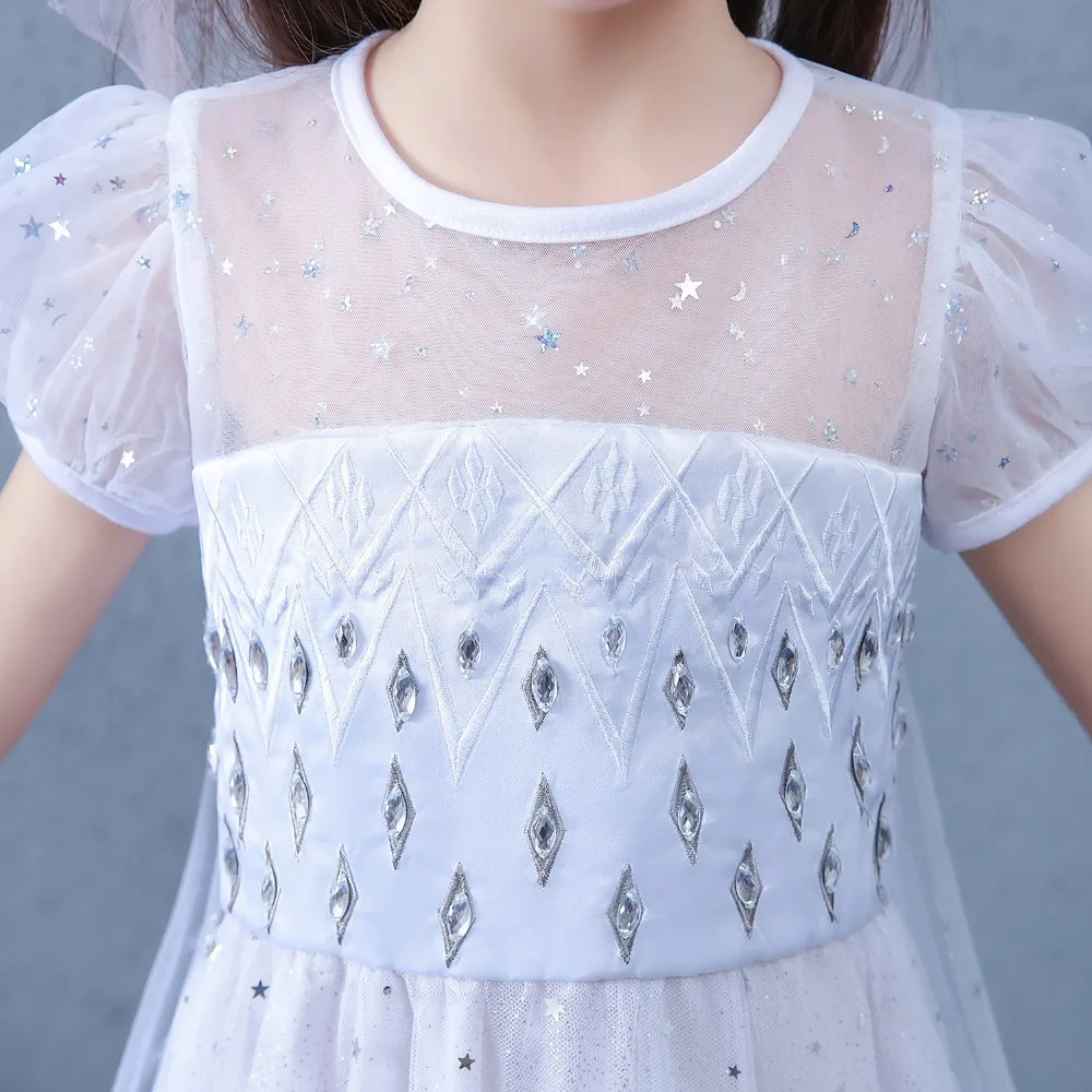 Snow Queen 2 Cosplay Elsa Anna Girls Dress Summer Casual Mesh Princess Dress Party Performance Costume 4-12 Years Kids Dresses