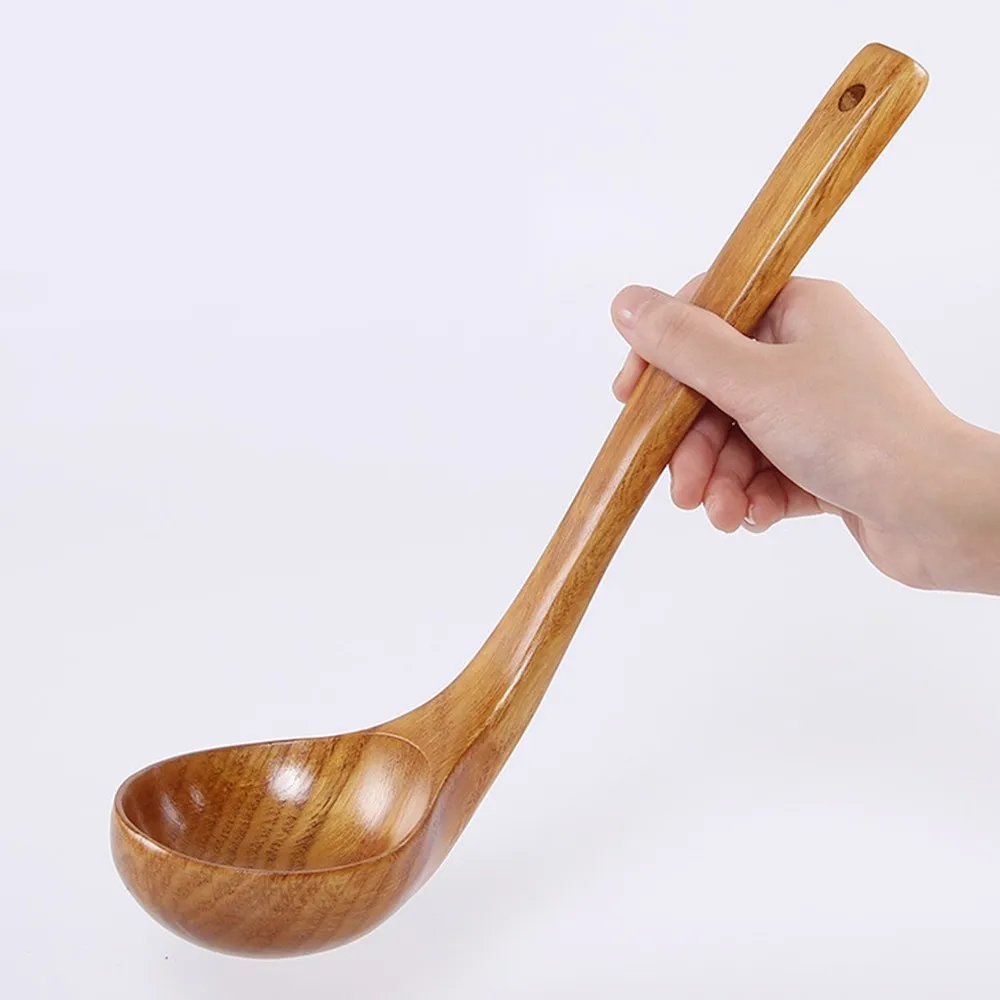 Деревянная суповая ложка, большая ручка, ложка, антипригарная, здоровая, каша, масляная ложка, кухня, специальная твердая деревянная ложка в японском стиле - Цвет: medium
