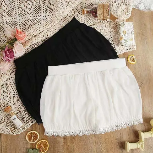 Sweet Women Gothic Lolita Safety Shorts Pants Japanese Girls Cute Lace Bow Ruffles Stretchy Underpants Chic Cotton JK Bloomers