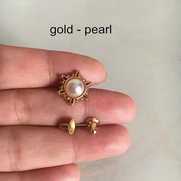gold pearl 40 комплектов одежды декоративная заклепка заклепки 13 мм Металлические цветы жемчужные заклепки кожанные ремесла сумки-запчасти для ремонта обуви заклепки для ремня - Цвет: gold pearl