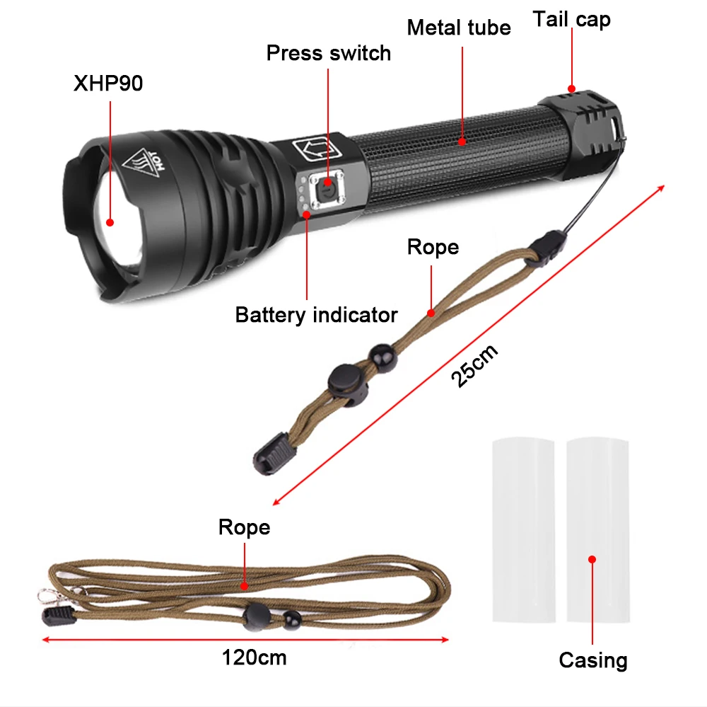 Супер яркий XLamp XHP90 самый мощный Usb масштабируемый светодиодный флэш-светильник XHP70/50 Охотничий Тактический флэш-светильник фонарь 26650 18650