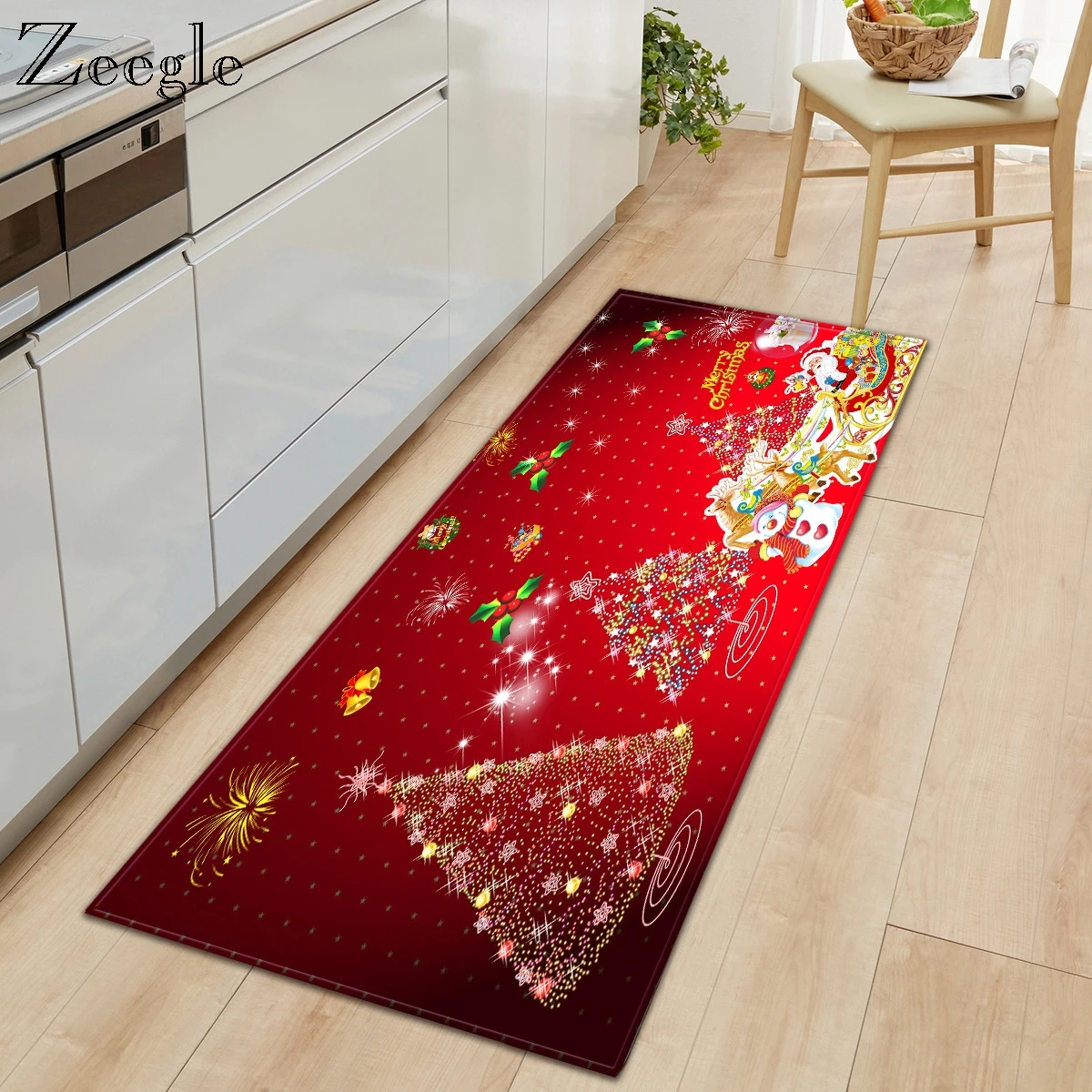 Zeegle Christmas Rugs and Carpets for Home Living Room Anti Slip Kitchen Floor Rug Hallway Carpet Absorbent Bedside Carpet Mat