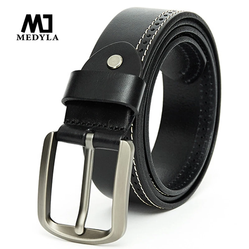 

MEDYLA Casual Business Men's Belt High Quality Original Leather No Interlayer Belt for Men's 4 Polished Brushed Steel Buckle
