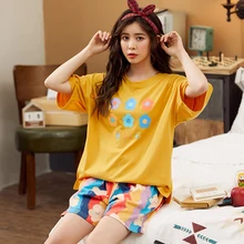 

Summer New Cotton Short Sleeve Shorts Ladies Pajamas Suit Simple Style Female Sleepwear Plus Size Pyjamas Women's Home Service