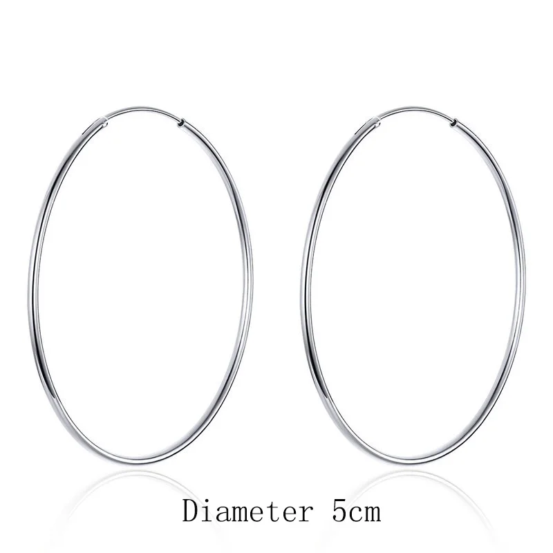 diameter 5cm CQE711 WOSTU 925 пробы Серебряный Большой круг обруч серьги минималистичные простые круглые серьги для женщин модные вечерние ювелирные изделия BKE710 - Окраска металла: diameter 5cm CQE711