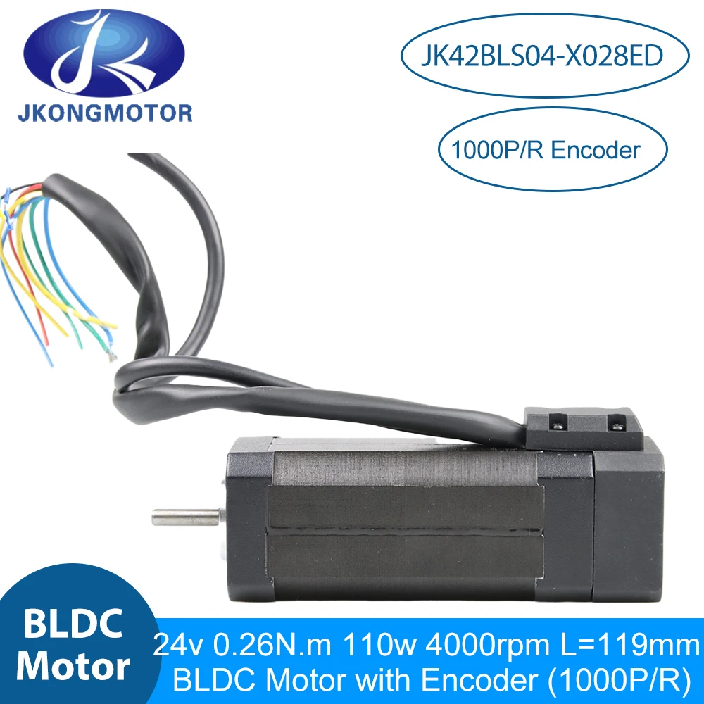 Bldc Servo Motor l = 119 mm 24v 110w Pólos 0.26n.m Servo Motor dc sem Escova com Codificador 1000p r para Design Diy Jk42bls04-x028ed