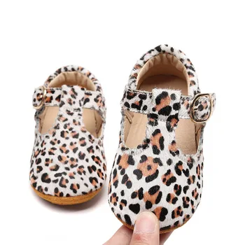 

Genuine Leather Leopard Printed Newborn Baby Shoes T-bar Horse Hair Baby Boys Girls Moccasins Girls Soft Sole Boys First Walkers