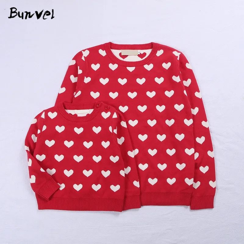 

bunvel Family Matching Clothes Sweater Heart Pattern Matching Family Outfits Baby Girl Clothes Mother and Daughter Sweater f