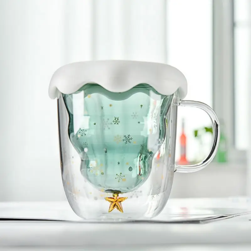 300 мл Рождественская елка двухслойная стеклянная кружка теплоизоляционная Ручка чашка устойчивая чашка для кофе с молоком