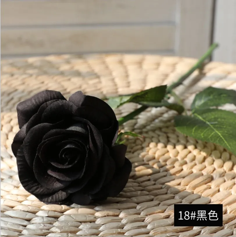 black 20 шт./лот, высокое качество, красная/синяя/белая шелковая ткань, искусственные розы, цветы, ветка для свадебной вечеринки, декор для отеля, банкета - Цвет: black