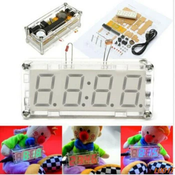 DIY Kit Blue LED Electronic Clock Microcontroller Digital Clock Time Thermometer diy electronic elekstube programmable 6 bit rgb glow digital clock nixie tube clock kit diy electronic retro desk clock 5v micro usb powered