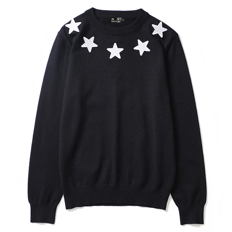 

DUYOU Mens Embroidery Star Sweaters Casual Pullover Knitted Jumper Sweater 2019 New Knitwear Sweaters Male Hip Hop Streetwear
