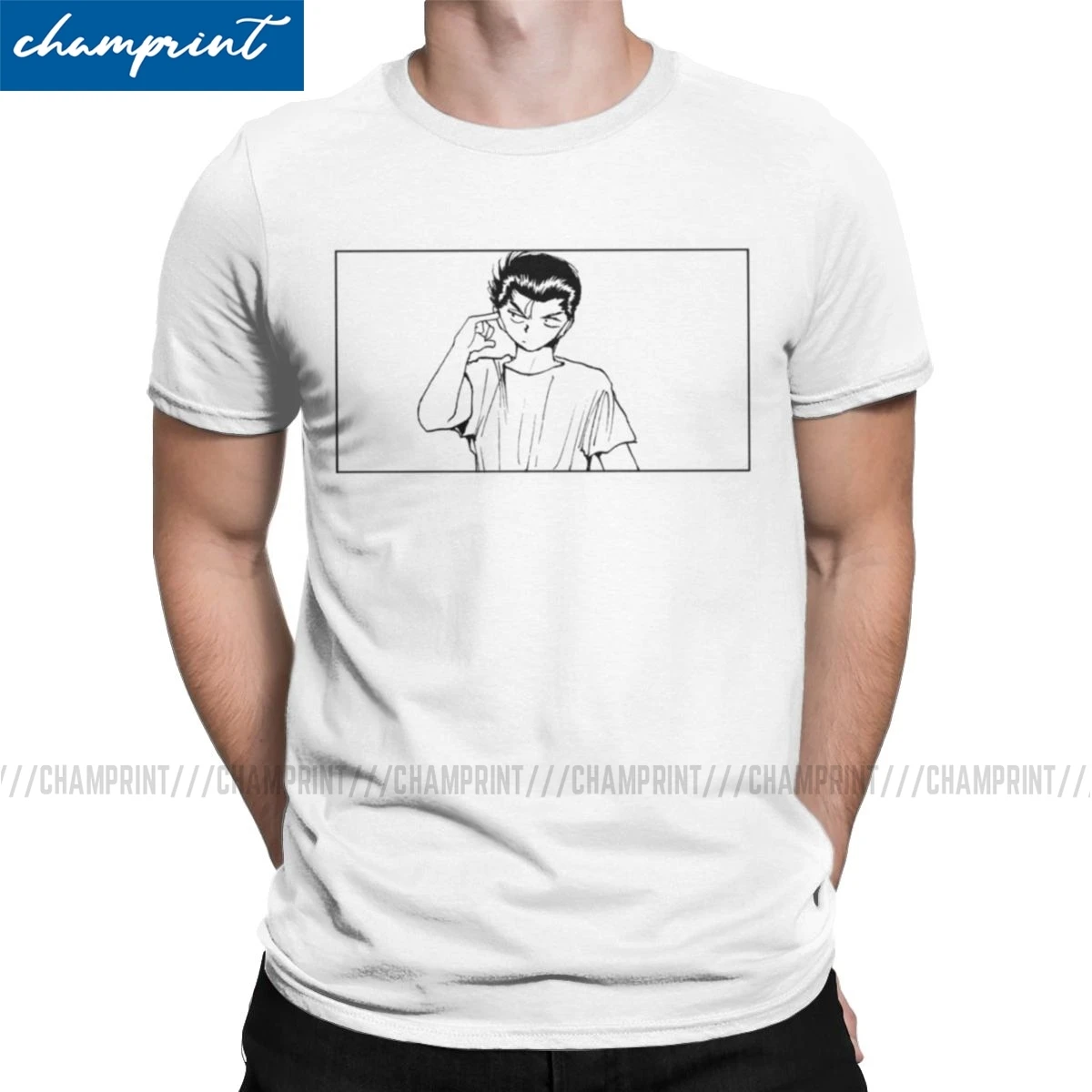 Мужская футболка с круглым вырезом Yusuke Urameshi повседневная хлопковая коротким