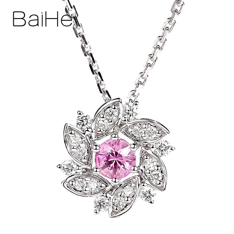 BAIHE, 18 карат, белое золото, 0.20ct, розовый сапфир, 0.16ct, натуральные бриллианты, для женщин, Трендовое, для помолвки, хорошее ювелирное изделие, подарок, ожерелья