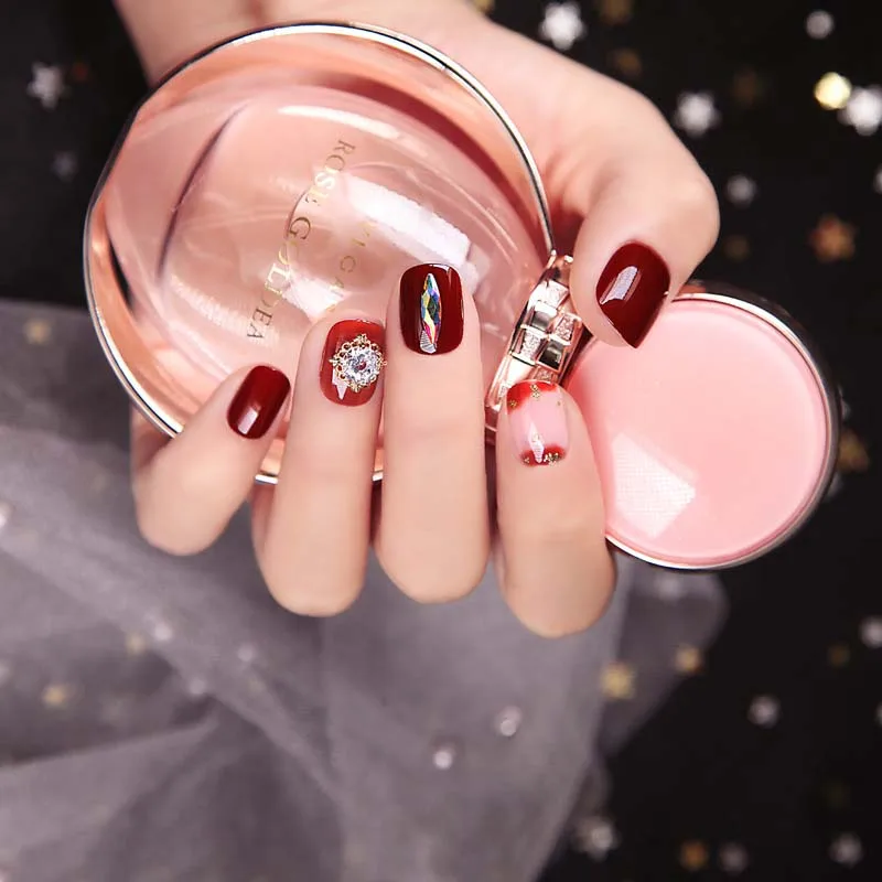 

24pcs 3D Rhinestone Design press on nails Red false nails with glue Glitter Tips Acrylic False Fingernails Nail Beauty Tools TN