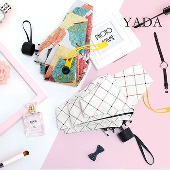 

YADA 2020 INS Fashion Patern Light Mini Small stripe Umbrella Five Pocket Folding Umbrella For Women Girl UV Umbrella YD200124
