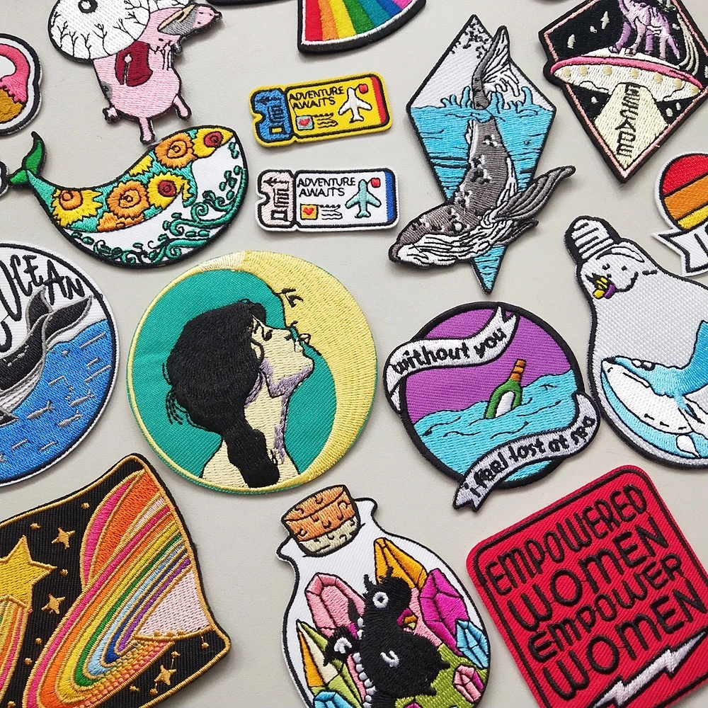 Parches Bordados para o Mochilas, Conjunto de Accesorios a Moda con Diseño de Luna, Ballenas, Adherentes con el Calor la - AliExpress