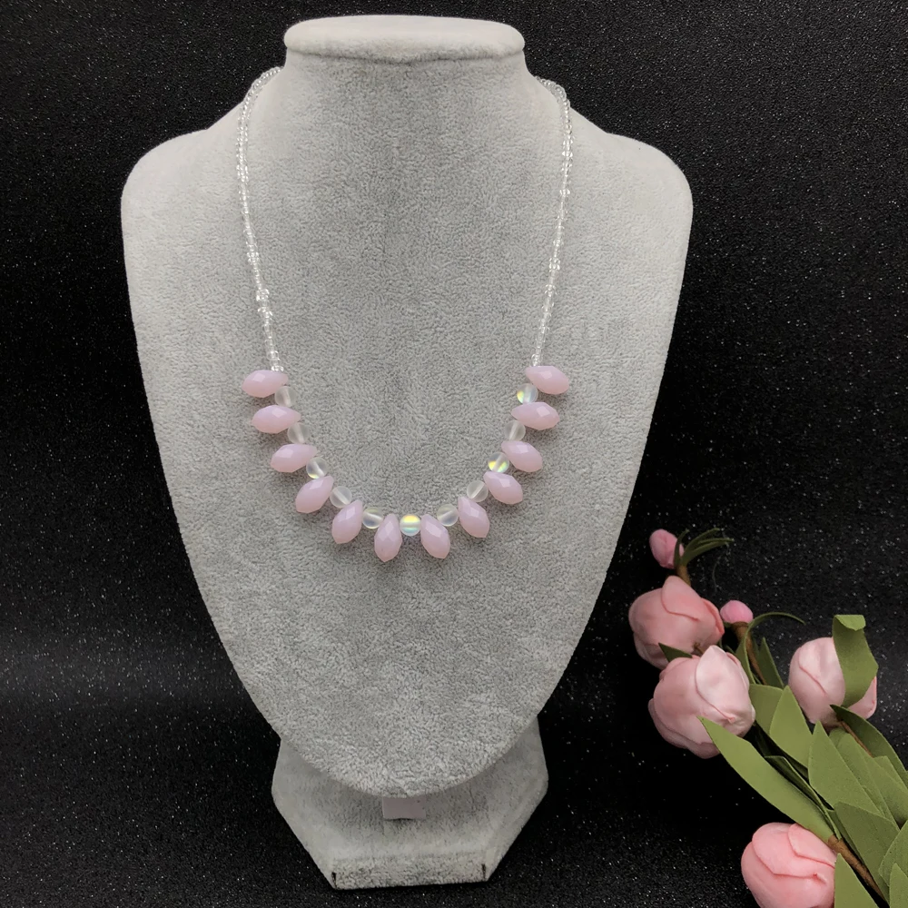 Модное эффектное ожерелье с розовым кристаллом из белого опалита, бусы, ожерелье kbjw, оригинальные вечерние ожерелья с воротником для женщин