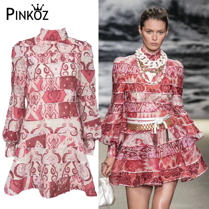 Pinkoz винтажное лоскутное элегантное вечернее платье с длинным рукавом-фонариком