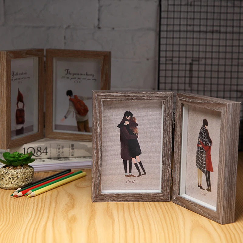 

Photo Frame Folded in Half 6 Inch Table Photo Studio Home Decoration to Give People Personalized Retro Photoes Frames