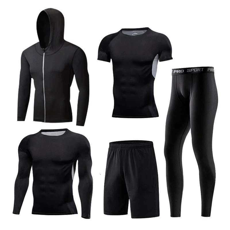 Men sportswear-5-4 Спортивная одежда для мужчин, Компрессионные спортивные костюмы с капюшоном, светоотражающие спортивные костюмы, спортивный костюм для бега, тренировок, фитнеса, тренажерного зала, набор для бега для мужчин - Цвет: Men sportswear-5-4
