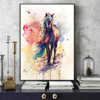 

Colorful watercolor horse modern animal art decoration poster living room picture Nursery Kids Room posters canvas painting M340