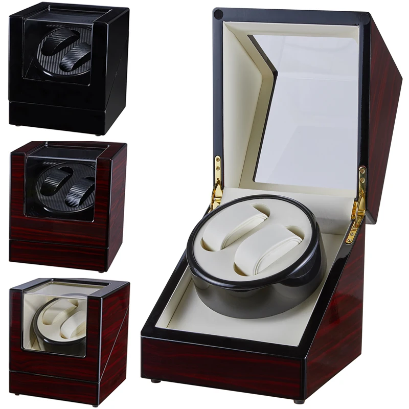 

2 Watch Winder Box Real Red WOODEN Uhrenbeweger Horlogeopwinder Winding Mover Motor Shaker Rotator Casket 18x18x20CM Organizers
