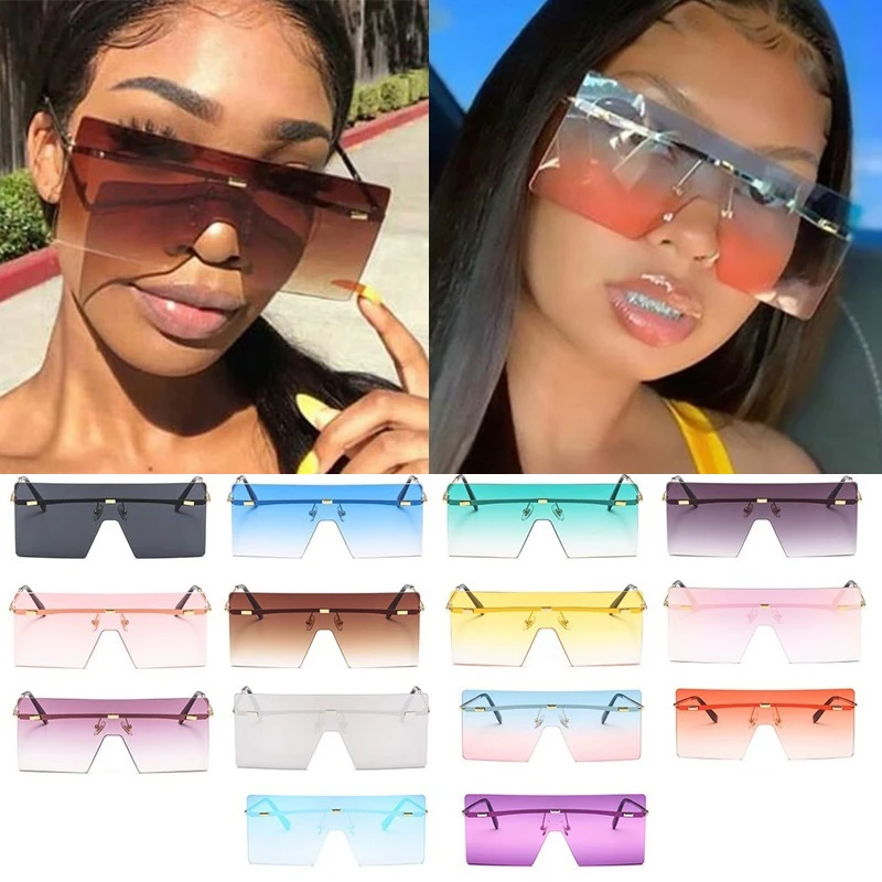 Gafas de sol cuadradas sin montura mujer y lentes sol de aleación planas, color marrón, estilo Hip Hop, 14 colores, venta al por mayor|Gafas de sol mujer| -