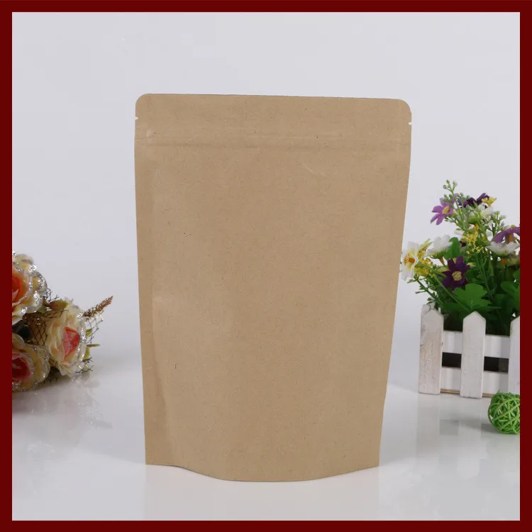 

9*14+3 20pcs brown self zip lock kraft paper bags stand up for gifts sweets and candy food tea jewelry retail package paper