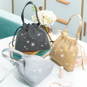 

Women's Crystal Diamond Evening Bag Rhinestone Handbag Drawstring Bucket Bag Elegant Clutch Bridal Wedding Wallet Purse Party