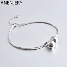 ANENJERY, простой, 925 пробы, серебряный, двойной браслет с колокольчиками для женщин, рождественский подарок, браслет-цепочка в виде змеи, браслеты, S-B69