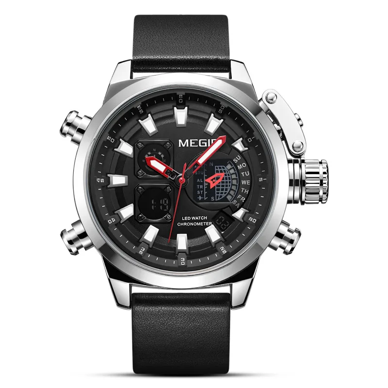 

[New Style Natural Detox Gainer Double Inserts Multi-purpose Alarm Clock Night Light Week Calendar Genuine Leather Men Watch] Mo