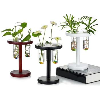

Glass 3 Test Tube Flower Bud Vase,Wooden Stand,Desktop ,Office Home