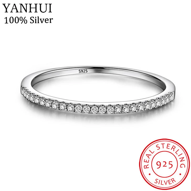 Charming Female Stackable Ring Real 925 Sterling Silver Pave AAAAA CZ Stone Statement Wedding Band Rings for Women Party Jewelry