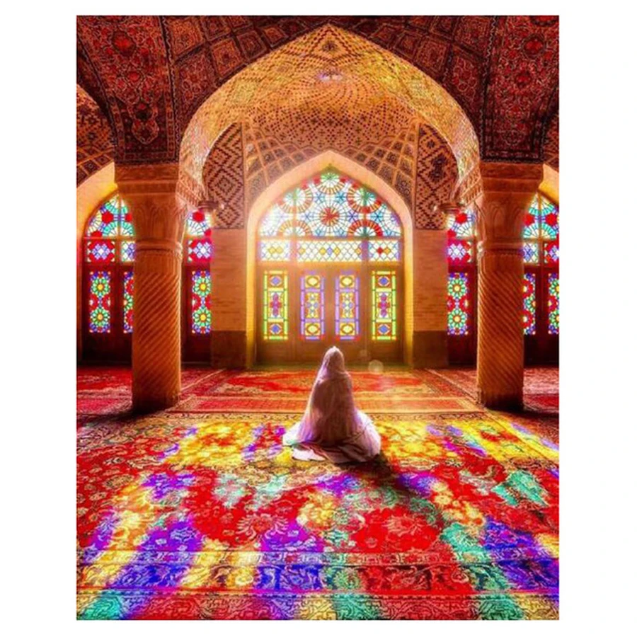 

Full Cross Stitch Diamond Painting Islamic Mosque Diy Diamond Embroidery 5D Wall Sticker Square Round Mosaic icon beads 3d