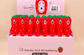

rotation panda and strawberry gel pen cartoon school gift student gel ink pen office black writing pen promotion pen 48pc/lot
