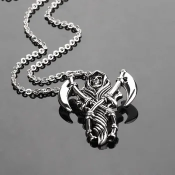 

20pcs necklace men bulk items wholesale aliexpress sale dropshipping Skeleton Reaper Scythe Pendant necklace stainless steel