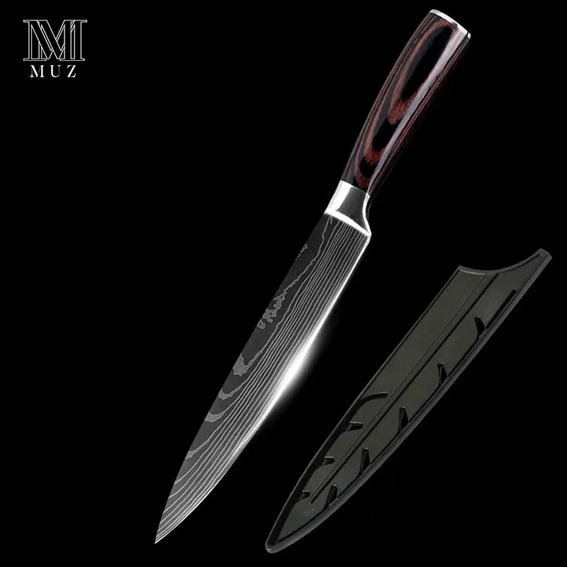 8 in Slicing knife Нержавеющая сталь, высокое качество, 8 дюймов, нож шеф-повара, лазерный дамасский сантоку, кухонные ножи, острый Кливер, нож для нарезки, подарок - Цвет: 8 in Slicing knife