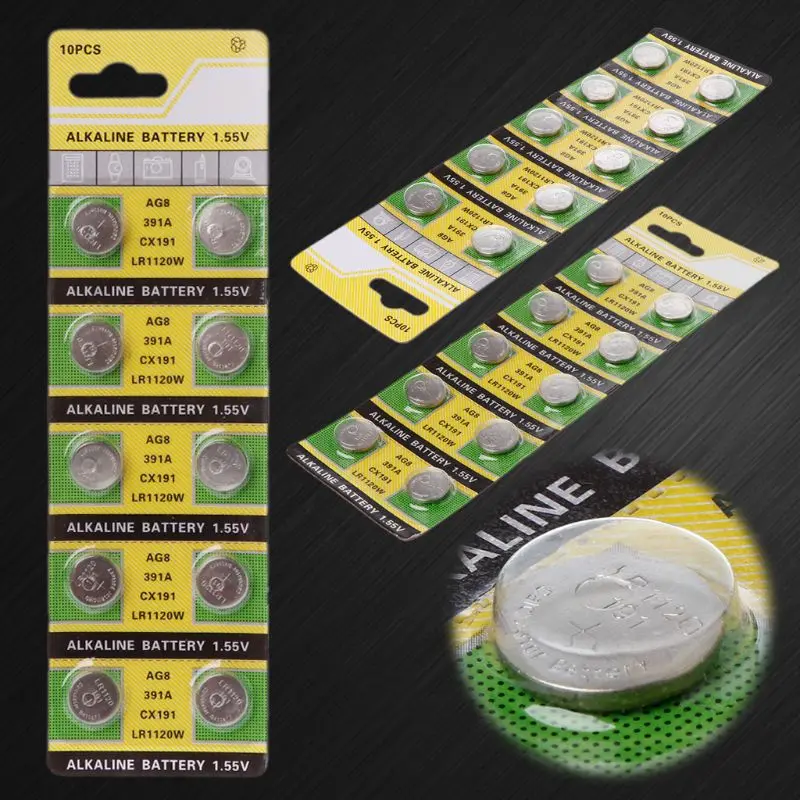 

10PCS Watch Battery AG8 1.55V Li-ion Button Coin Cell Batteries LR1120 391 SR1120 191 LR55 Toys Remote Camera CPU