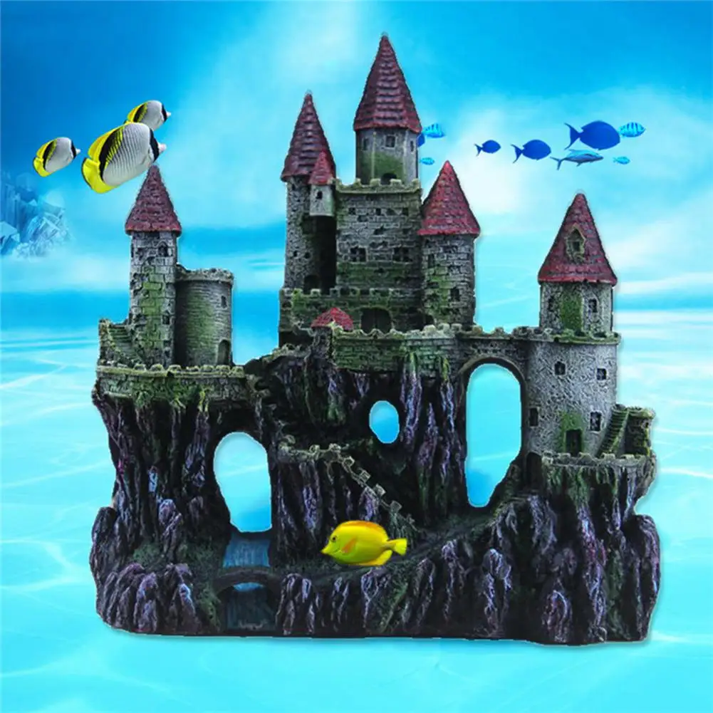 Artificial Resin Castle Shape Aquarium Fish Bowl Landscaping Cave